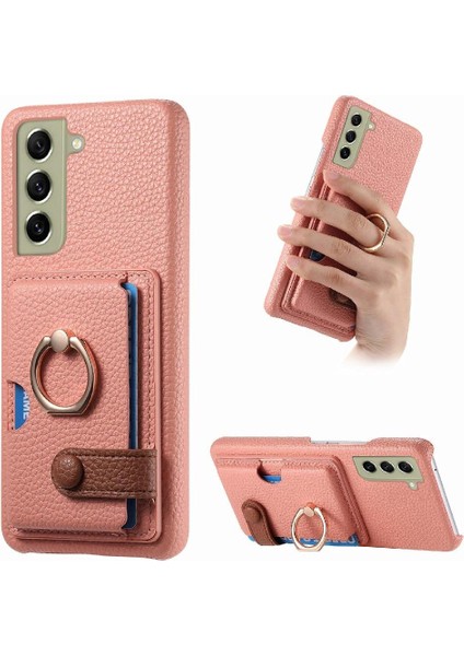 Samsung Galaxy S21 Fe Premium Dokulu Deri Kart Yuvaları Halka (Yurt Dışından)