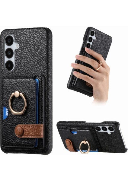 Samsung Galaxy A15 Kart Yuvaları Halka Standı Premium Dokulu Deri (Yurt Dışından)