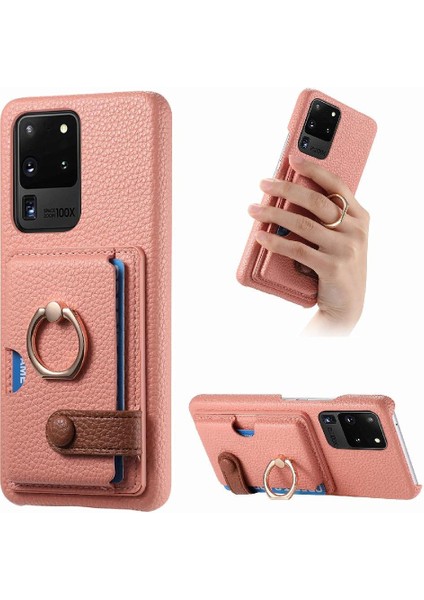 Samsung Galaxy S20 Ultra Halka Standı Premium Dokulu Deri Kart (Yurt Dışından)