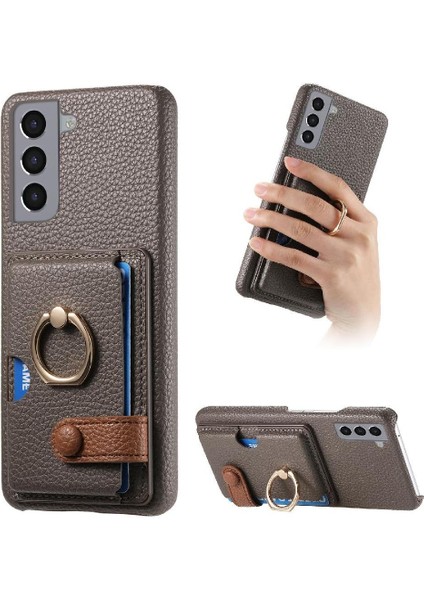 Samsung Galaxy S21 Kart Yuvaları Halka Standı Premium Dokulu Deri (Yurt Dışından)