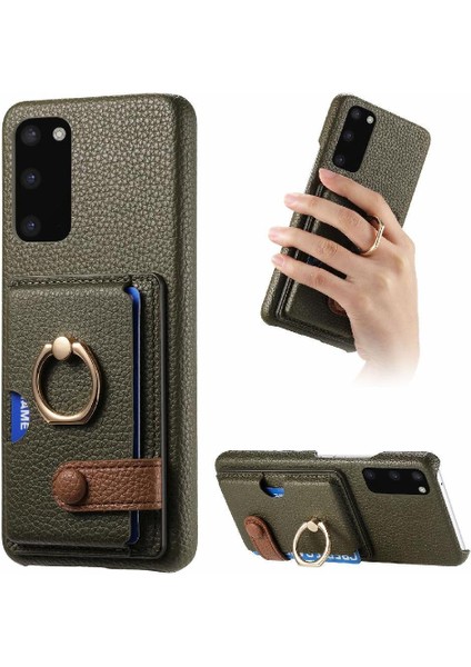 Samsung Galaxy S20 Artı Halka Standı Premium Dokulu Deri Kart (Yurt Dışından)