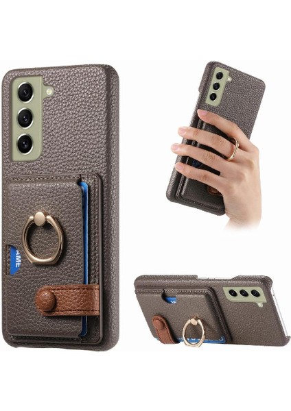Samsung Galaxy S21 Fe Premium Dokulu Deri Kart Yuvaları Halka (Yurt Dışından)