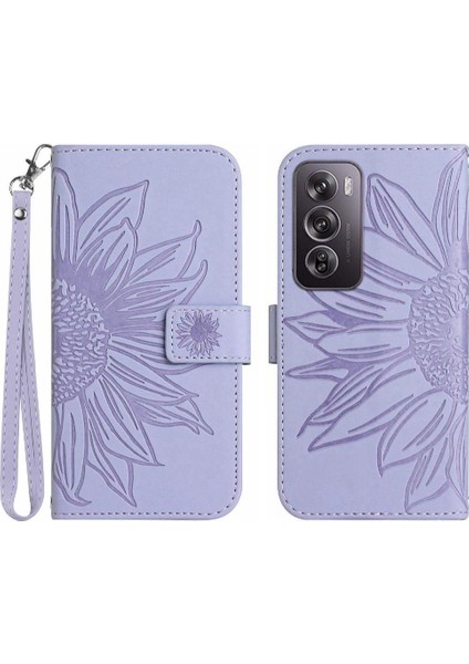 Oppo RENO12 5g Kabartmalı Ayçiçeği Flip Cüzdan Telefon Kılıfı Için Pu (Yurt Dışından)