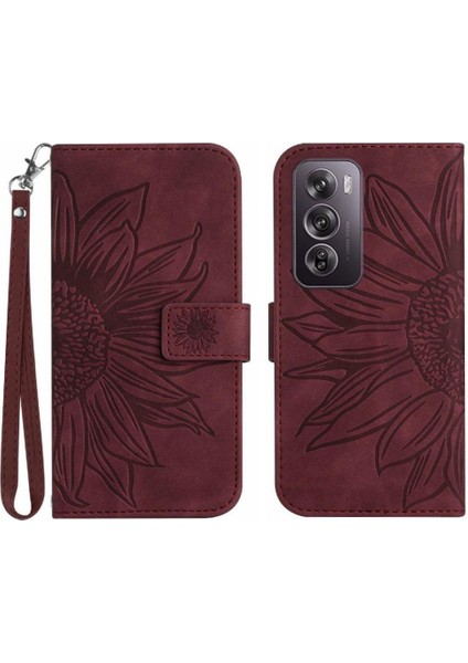 Oppo RENO12 5g Kabartmalı Ayçiçeği Flip Cüzdan Telefon Kılıfı Için Pu (Yurt Dışından)