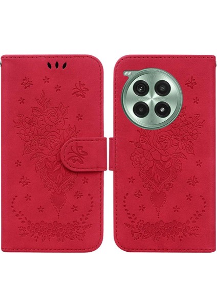 Oneplus Ace 3 Pro Cüzdan Kılıf Için Kickstand Kart Yuvaları Kabartma Gül Pu (Yurt Dışından)