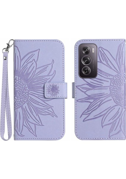 Oppo RENO12 Pro 5g Flip Cüzdan Telefon Kılıfı Için Kabartmalı Ayçiçeği ile (Yurt Dışından)