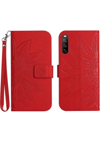 Sony Xperia 10 Vı Için Kılıf Kısa Kayış ile Lüks Pu Deri Kabartmalı (Yurt Dışından)