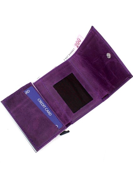 Unisex Mor Hakiki Deri Mekanızmalı Cüzdan Kartlık fiyatları