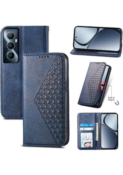 Realme C65 Eşkenar Dörtgen Şekli Günlük Kullanım Için Flip Case El Kayışı Standı Cüzdan (Yurt Dışından)