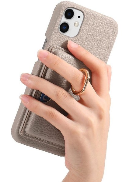IPhone 12 Mini Kart Yuvaları Premium Dokulu Deri Halka Standı (Yurt Dışından)