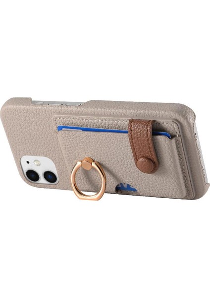 IPhone 12 Mini Kart Yuvaları Premium Dokulu Deri Halka Standı (Yurt Dışından)