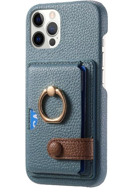 IPhone 12 Için Kılıf Pro Max Halka Standı Premium Dokulu Deri Kart Yuvaları (Yurt Dışından)