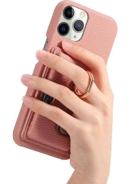 IPhone 11 Için Kılıf Pro Max Kart Yuvaları Premium Dokulu Deri Halka Standı (Yurt Dışından)