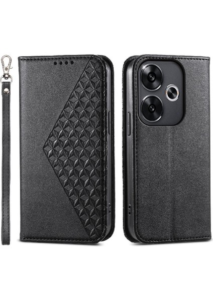 Xiaomi Poco F6 5g Cüzdan Için Flip Case El Kayışı Günlük Kullanım Eşkenar Dörtgen Şekli (Yurt Dışından)