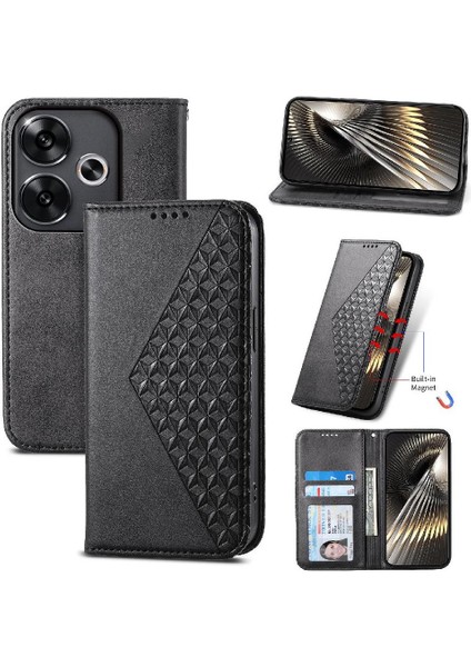 Xiaomi Poco F6 5g Cüzdan Için Flip Case El Kayışı Günlük Kullanım Eşkenar Dörtgen Şekli (Yurt Dışından)