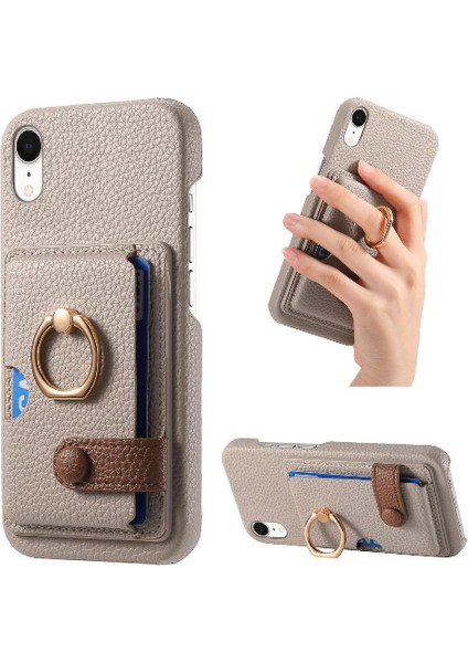 IPhone Xr Kart Yuvaları Premium Dokulu Deri Halka Standı (Yurt Dışından)