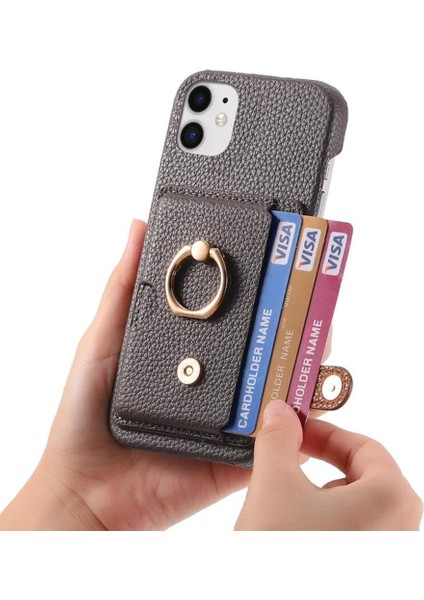 IPhone 12 Mini Kart Yuvaları Premium Dokulu Deri Halka Standı (Yurt Dışından)