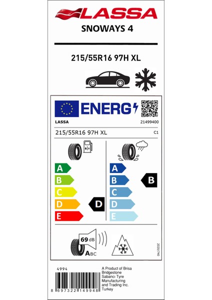 215/55 R16 97H Xl Snoways 4 Kış Lastiği (Üretim Yılı: 2024)