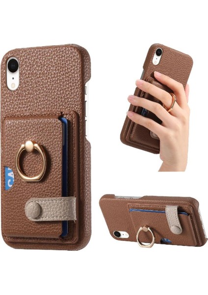IPhone Xr Kart Yuvaları Premium Dokulu Deri Halka Standı (Yurt Dışından)