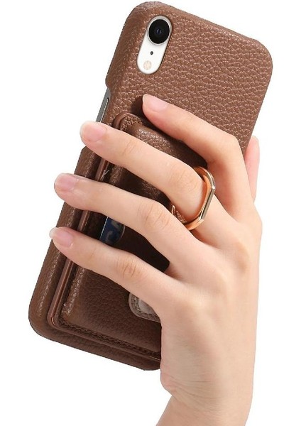IPhone Xr Kart Yuvaları Premium Dokulu Deri Halka Standı (Yurt Dışından)
