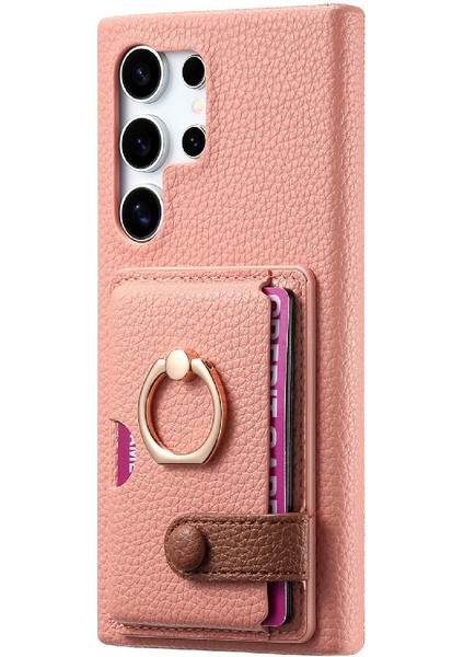 Samsung Galaxy S24 Ultra Halka Standı Premium Dokulu Deri Kılıf (Yurt Dışından)