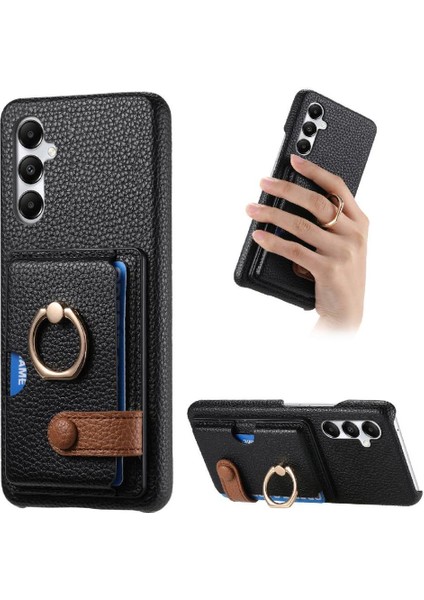 Samsung Galaxy A05S Premium Dokulu Deri Yüzük Standı Kart Yuvaları (Yurt Dışından)