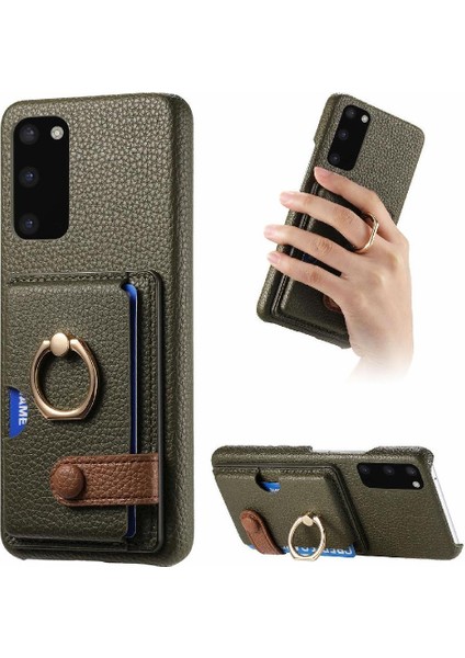 Samsung Galaxy S20 Halka Standı Kart Yuvaları Premium Dokulu Deri (Yurt Dışından)