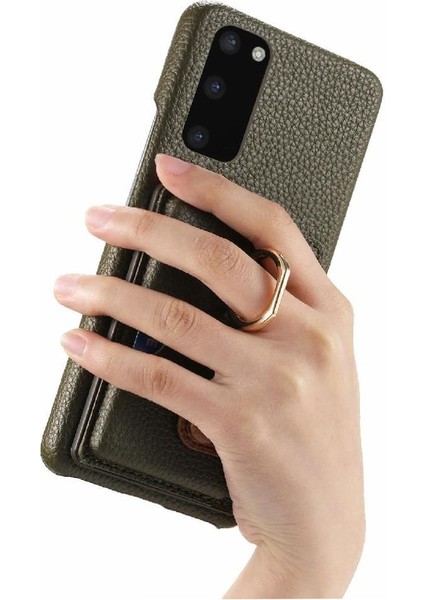 Samsung Galaxy S20 Halka Standı Kart Yuvaları Premium Dokulu Deri (Yurt Dışından)