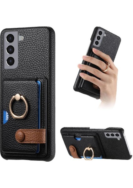 Samsung Galaxy S21 Kart Yuvaları Halka Standı Premium Dokulu Deri (Yurt Dışından)