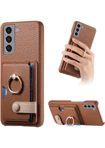 Samsung Galaxy S21 Kart Yuvaları Halka Standı Premium Dokulu Deri (Yurt Dışından)