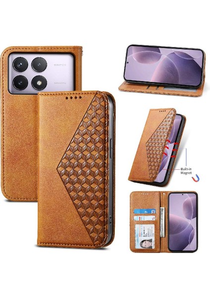 Xiaomi Poco F6 Pro 5g Için Flip Case Standı Cüzdan El Kayışı Eşkenar Dörtgen Şekli (Yurt Dışından) fırsatları