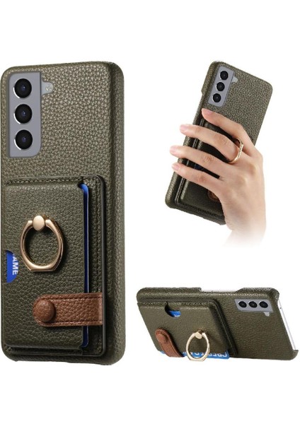 Samsung Galaxy S21 Kart Yuvaları Halka Standı Premium Dokulu Deri (Yurt Dışından)