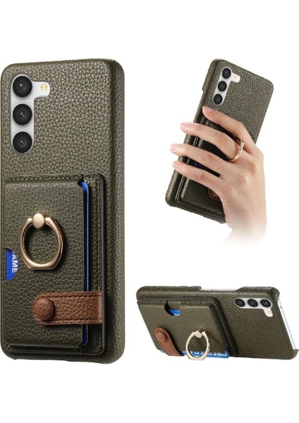 Samsung Galaxy S23 Halka Standı Premium Dokulu Deri Kart Yuvaları (Yurt Dışından)