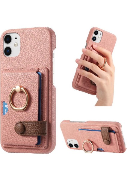 IPhone 12 Premium Dokulu Deri Halka Standı Kart Yuvaları Için Kılıf (Yurt Dışından)