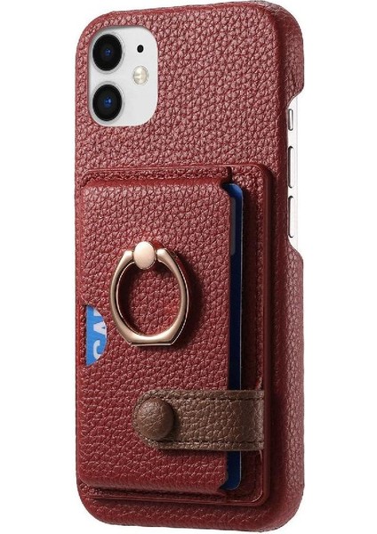 IPhone 11 Premium Dokulu Deri Halka Standı Kart Yuvaları Için Kılıf (Yurt Dışından) fırsatları