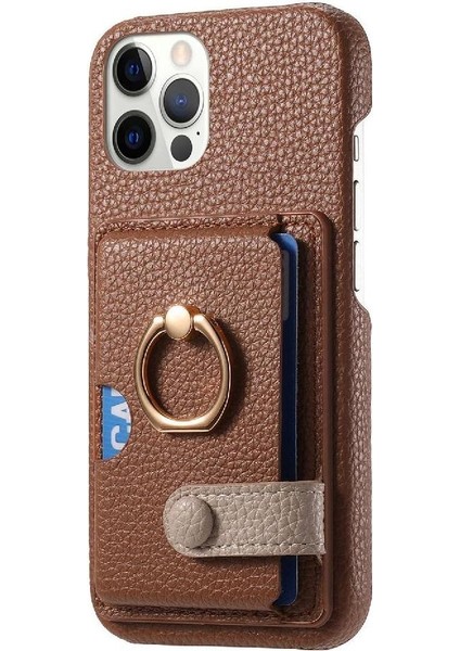 IPhone 12 Için Kılıf Pro Max Halka Standı Premium Dokulu Deri Kart Yuvaları (Yurt Dışından)
