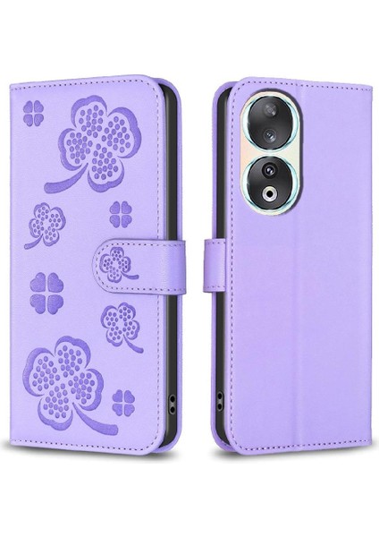 Onur Için Flip Case 90 5g Yonca Çiçek Cüzdan Çok Renkli Kart Yuvaları Pu (Yurt Dışından)