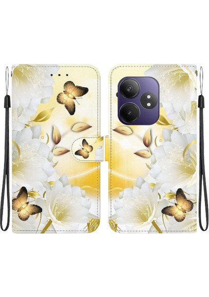 Realme Gt Neo6 Se Kelebek Çiçek Boyalı Cüzdan Pu Deri Kart (Yurt Dışından)