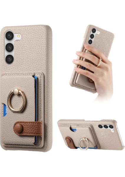 Samsung Galaxy S23 Halka Standı Premium Dokulu Deri Kart Yuvaları (Yurt Dışından)