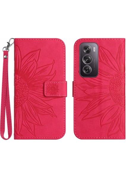 Kart Yuvaları Tutucu Kabartmalı Pu ile Oppo RENO12 Pro 5g Kısa Kayış Için Kılıf (Yurt Dışından)
