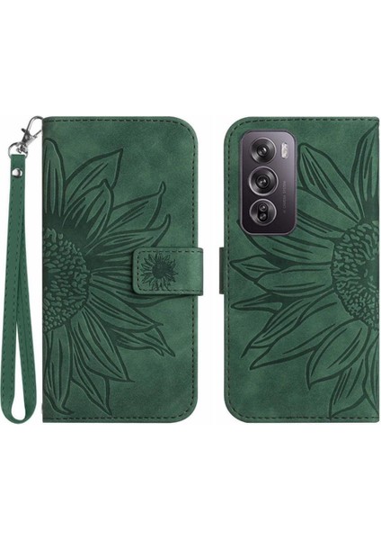 Kart Yuvaları Tutucu Kabartmalı Pu ile Oppo RENO12 Pro 5g Kısa Kayış Için Kılıf (Yurt Dışından)