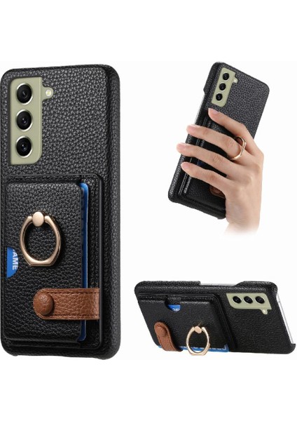 Samsung Galaxy S21 Fe Premium Dokulu Deri Kart Yuvaları Halka (Yurt Dışından)