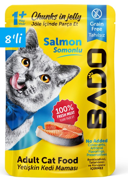 Yetişkin Yaş Kedi Maması Somonlu 85gr 8'li