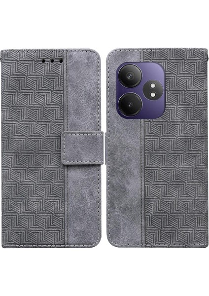 Realme Gt 6t Kickstand Özelliği Premium Pu Deri Geometrik Için Flip Case (Yurt Dışından)