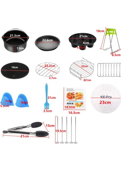 9 Inçlik Fritöz Için 12 Hava Fritöz Aksesuarı Seti Yapışmaz Tava 5.3-6.8qt (Yurt Dışından)
