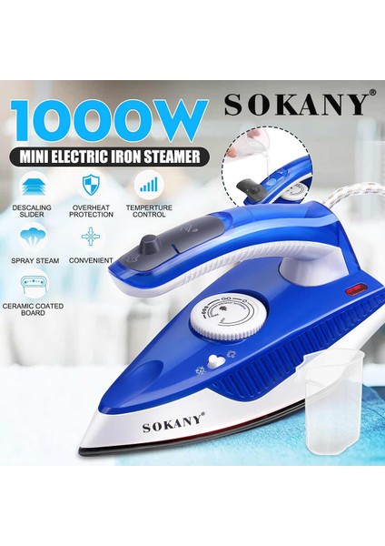 Giysiler Için Mavi Au Buharlı Ütü, 1000 Watt Giysi Ütü Buharlayıcı, Titanyum Aşılanmış Seramik Taban Plakası, Kendi Kendini Temizleyen, Eşit Isı Dağılımı (Yurt Dışından) fiyatları