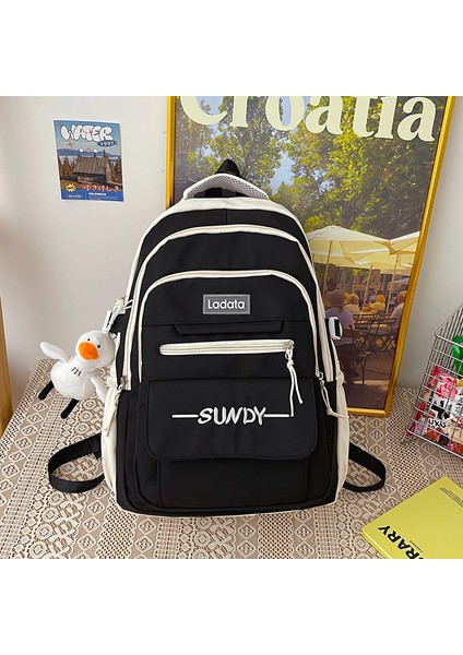 Naylon Okul Çantası Kadın Ortaokul Öğrencisi Çok Katmanlı Büyük Kapasiteli Sırt Çantası Hafif Basit Sırt Çantası Su Geçirmez (Yurt Dışından)