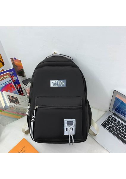 Okul Çantası Kadın Kolej Tarzı Çok Yönlü Sırt Çantası Düz Renk Üniversite Öğrencisi Basit Büyük Kapasiteli Sırt Çantası (Yurt Dışından)