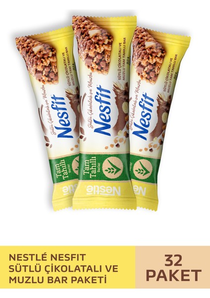Nestlé Nesfit Sütlü Çikolatalı ve Muzlu Tam Tahıllı Bar 32X23,5G