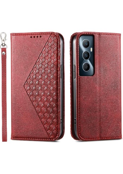 Realme C65 Eşkenar Dörtgen Şekli Günlük Kullanım Için Flip Case El Kayışı Standı Cüzdan (Yurt Dışından)